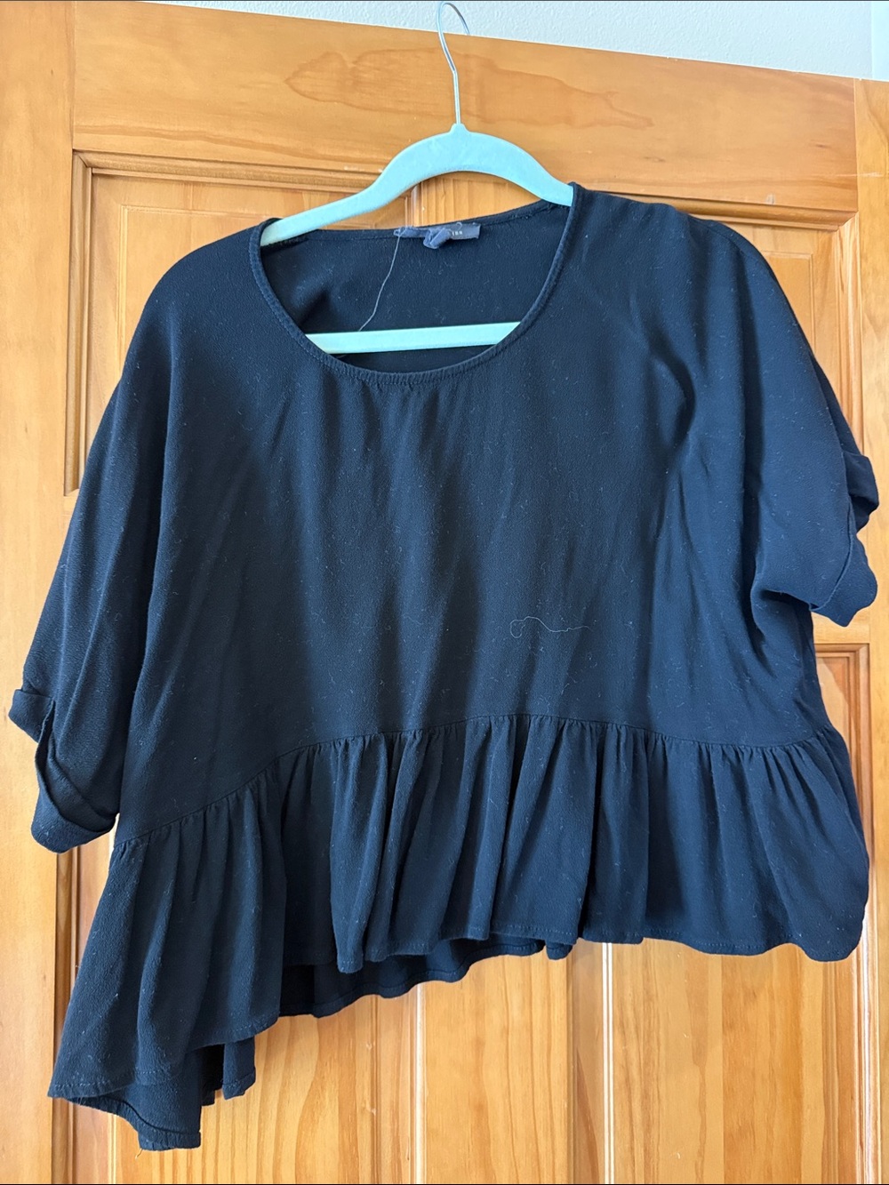 Women's Black Ruffle-Hem Tunic Top